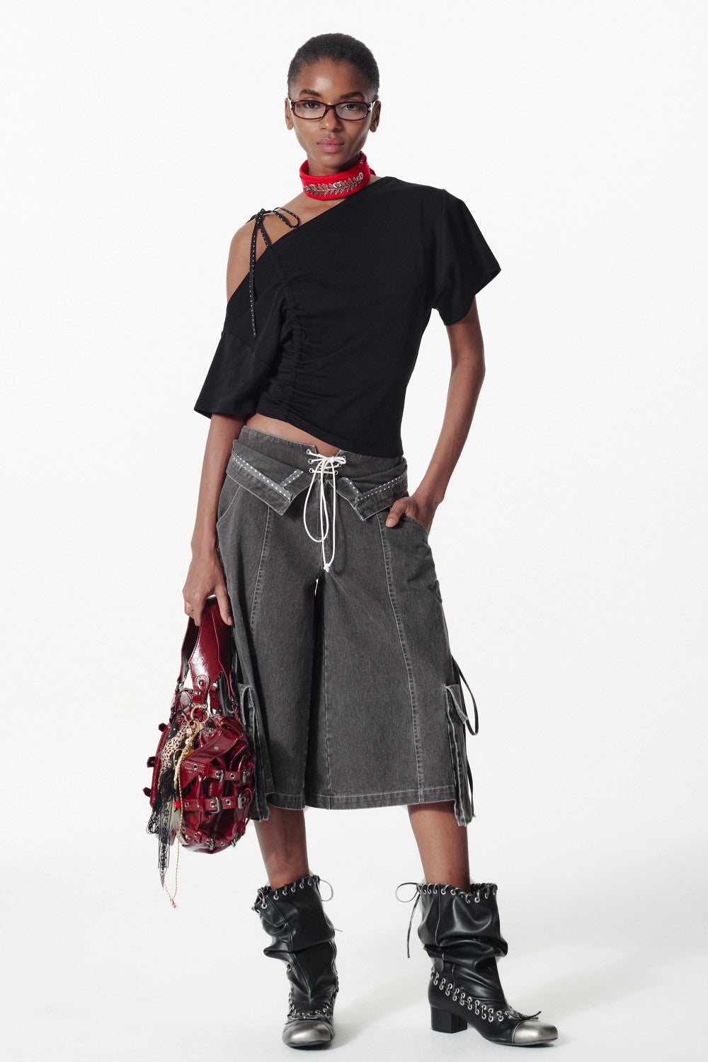 Lace-Up Washed Cargo Jorts