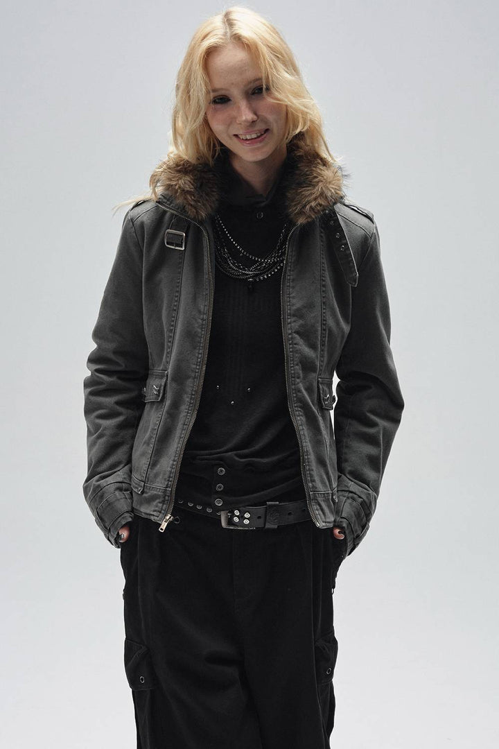 Vintage Fur Trim Utility Jacket