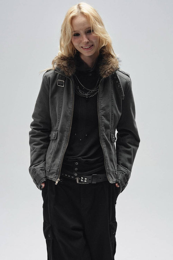Vintage Fur Trim Utility Jacket