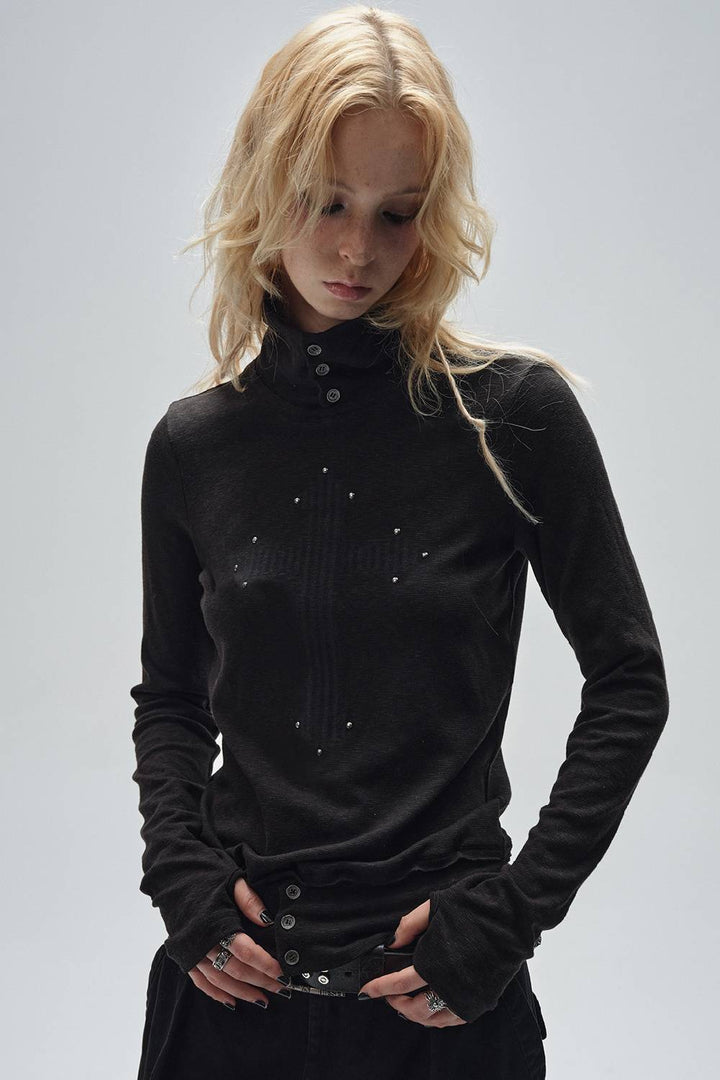 Studded Cross Turtleneck Shirt