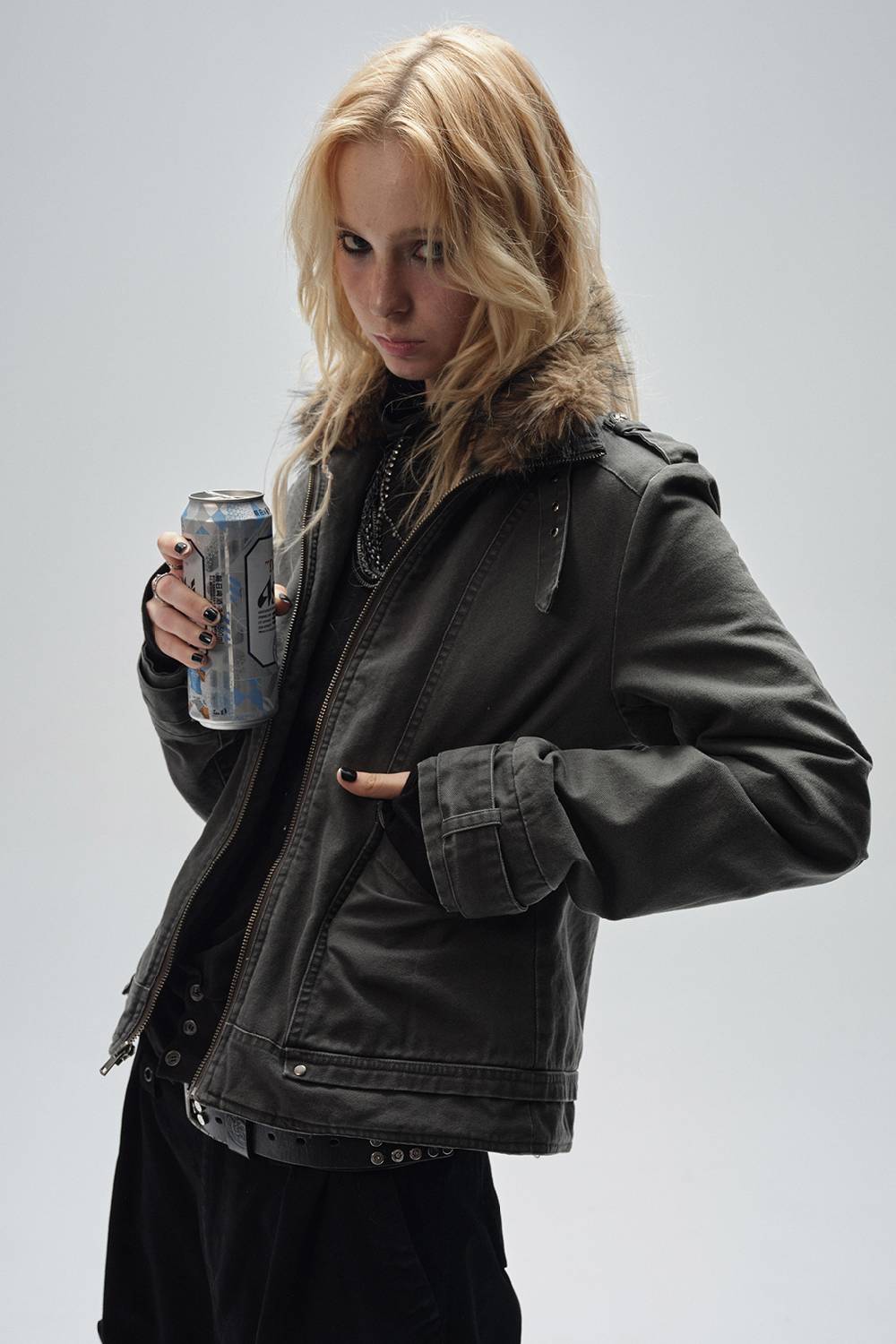 Vintage Fur Trim Utility Jacket