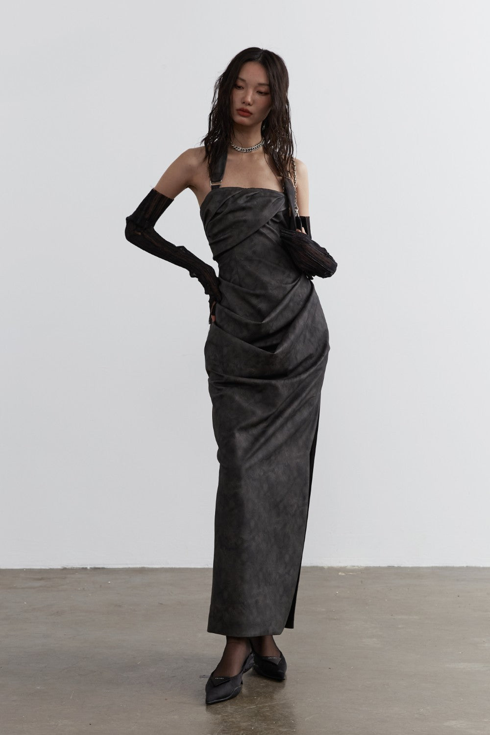 Sculptural Ruched Maxi Dress