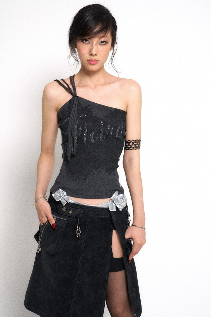 One-Shoulder Logo Top