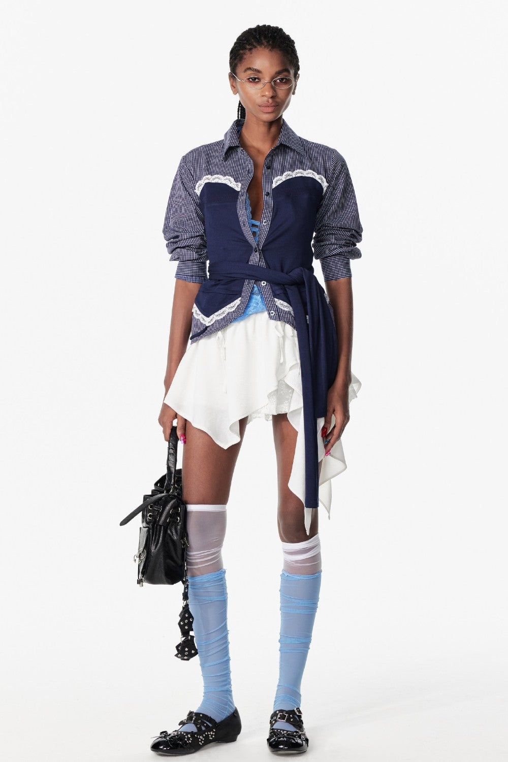 Lace Panel Wrap Blouse