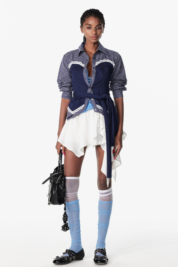 Lace Panel Wrap Blouse