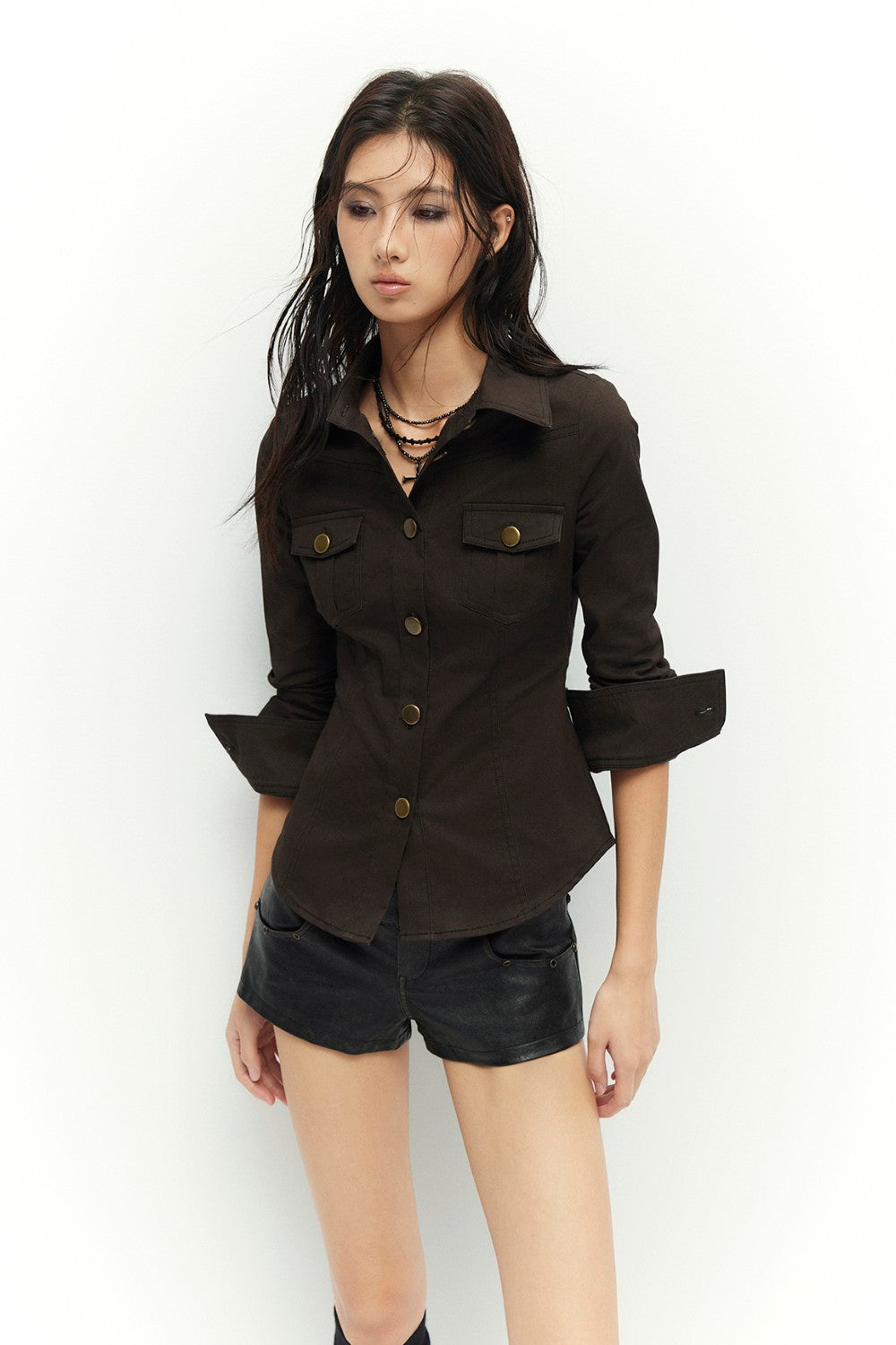 Retro Brass Button-Up Shirt