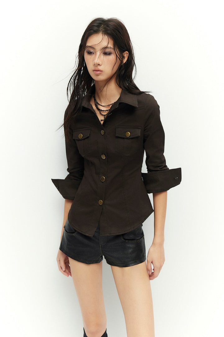 Retro Brass Button-Up Shirt