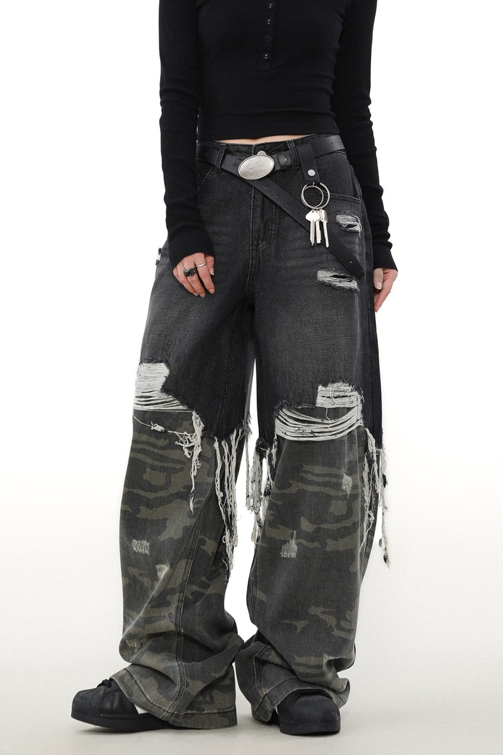 Shredded Camo Denim Jeans