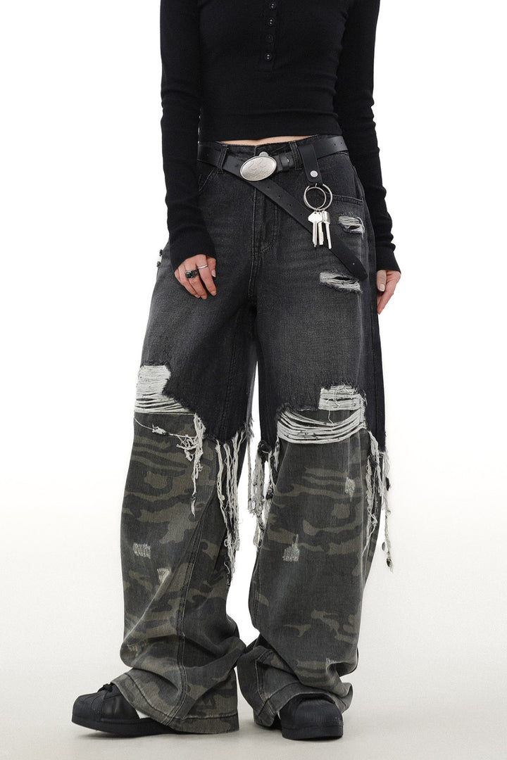 Shredded Camo Denim Jeans