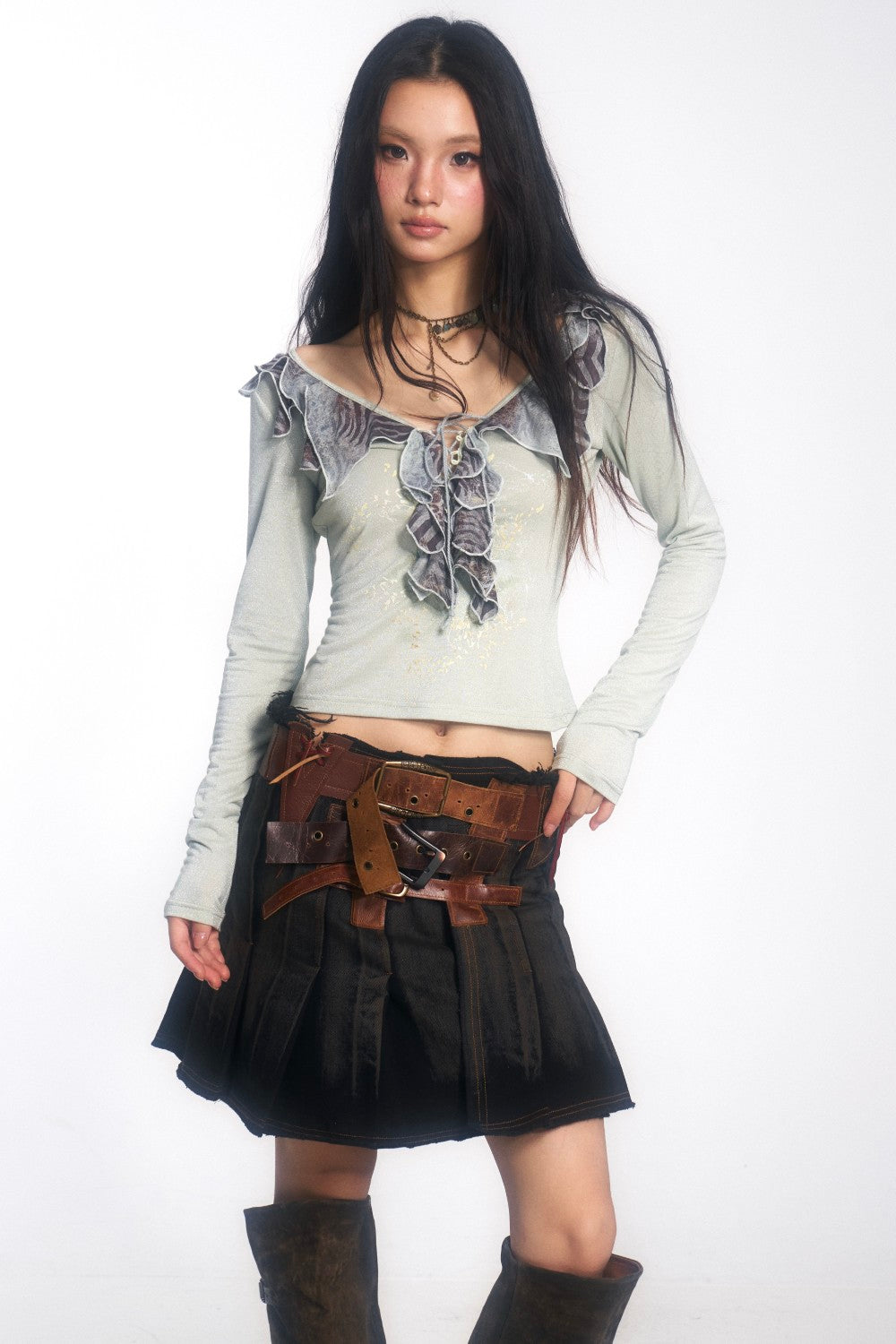 Freya Belted Denim Skirt