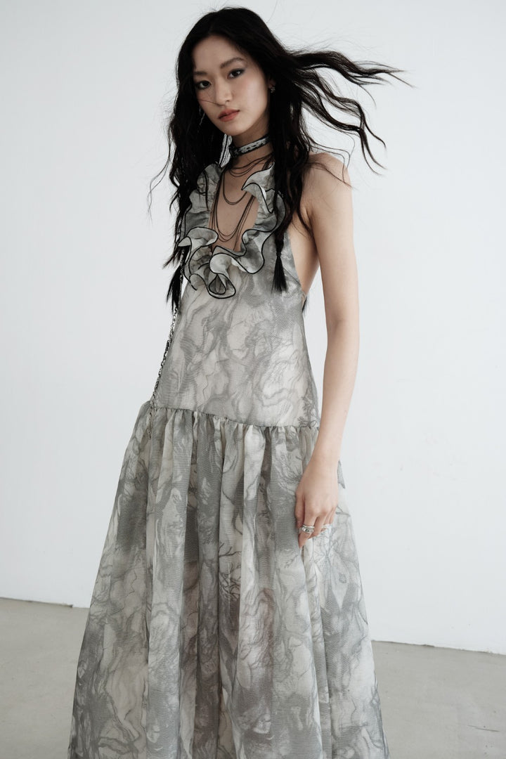 Backless Marble Maxi Dress