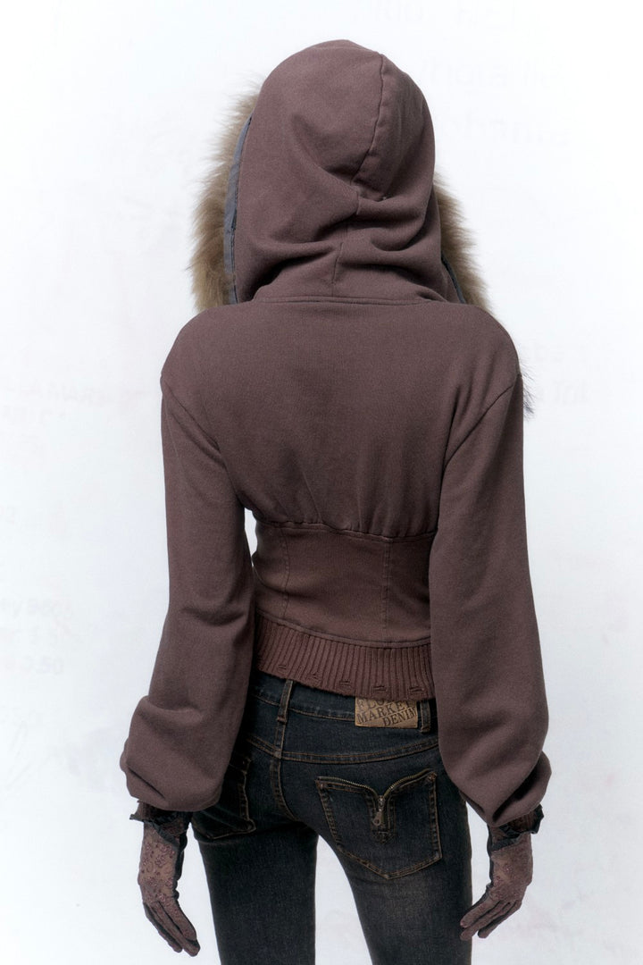 Cropped Coffee Hooded Jacket