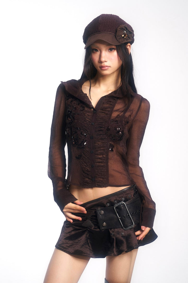 Sheer Embroidered Sequin Blouse
