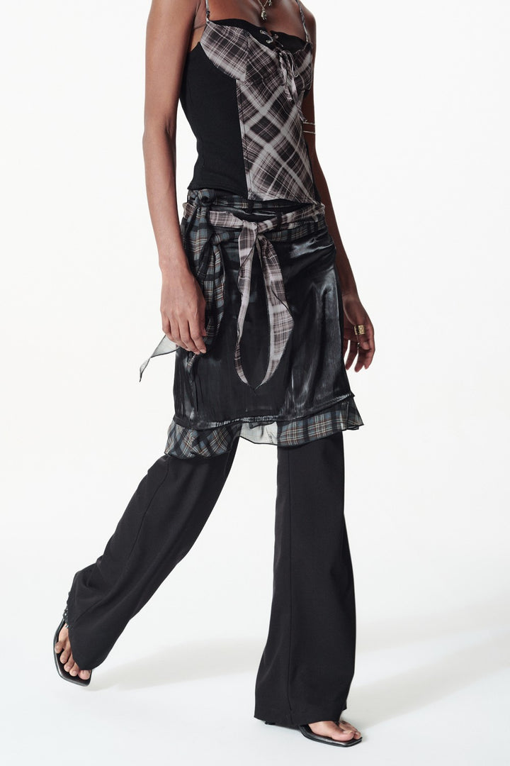 Satin Layered Skirt Trousers