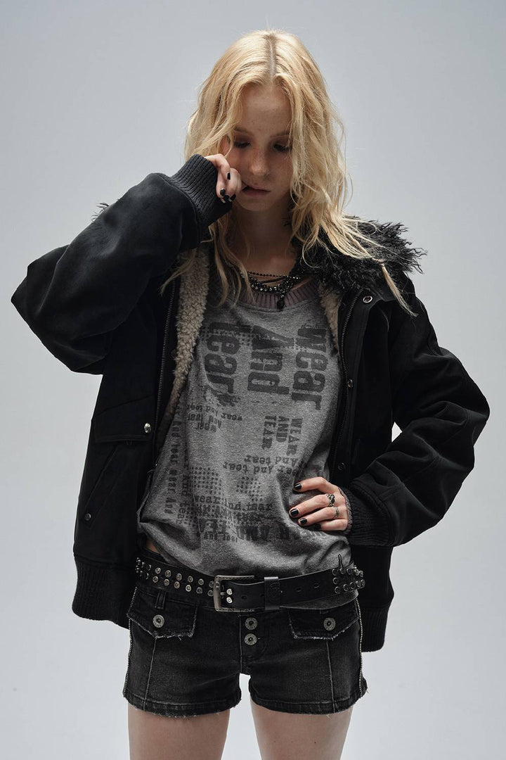 Fur Trim Leather Coat