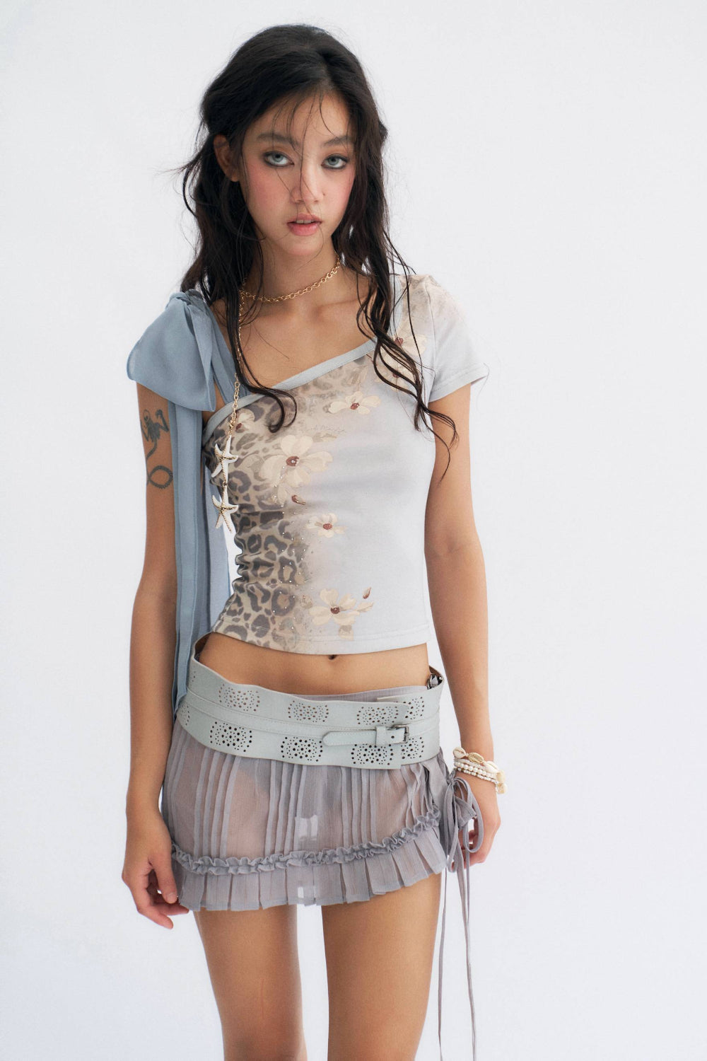 Leopard Ribbon Top Blue – Pixie Rebels