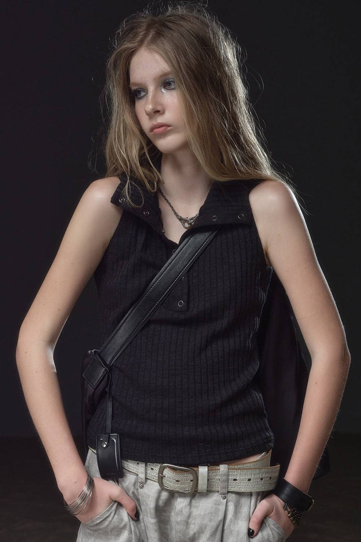 Ribbed Collar Vest