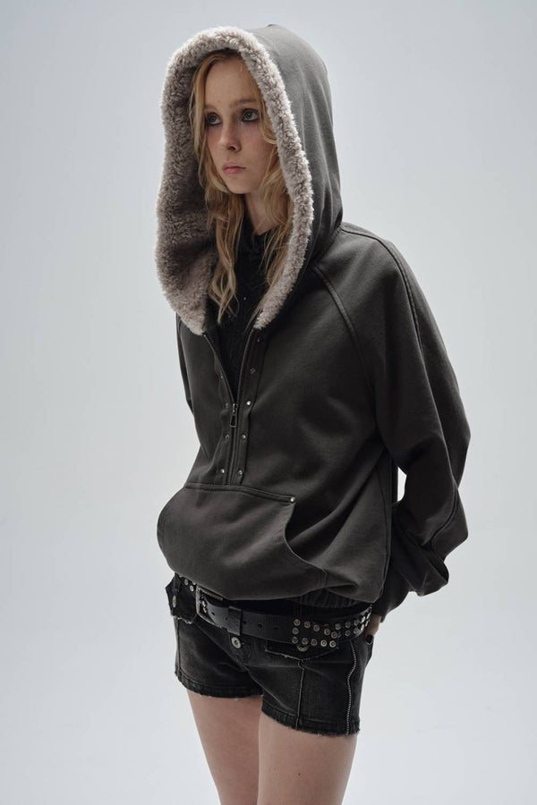 Relaxed Faux-Fur Hoodie