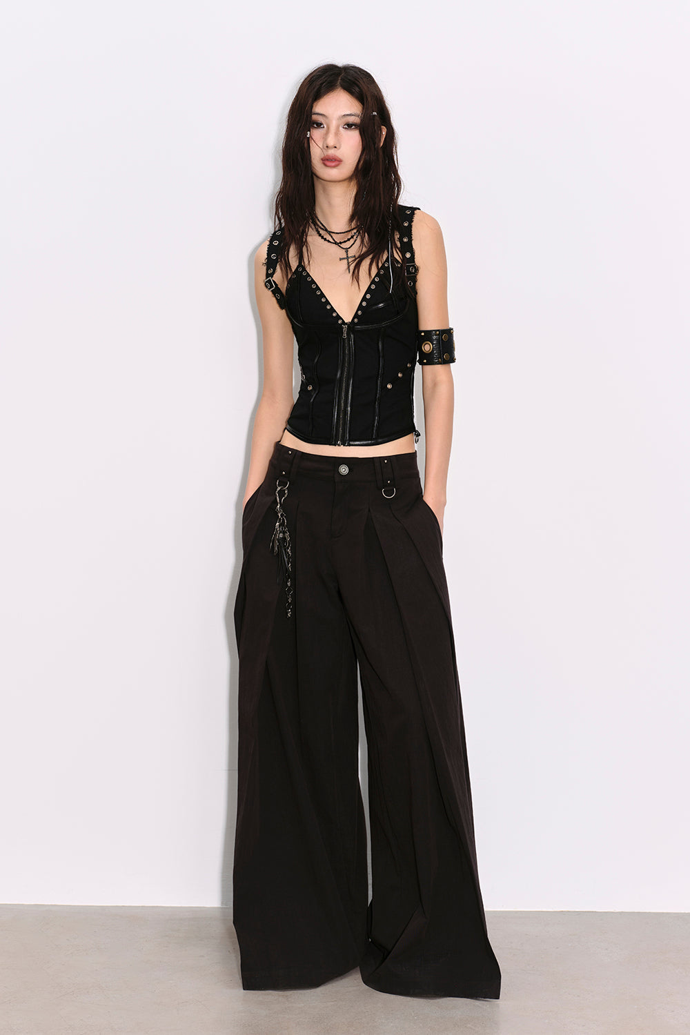 Wide-Leg Pleated Trousers