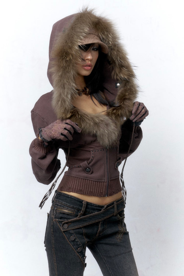 Cropped Coffee Hooded Jacket