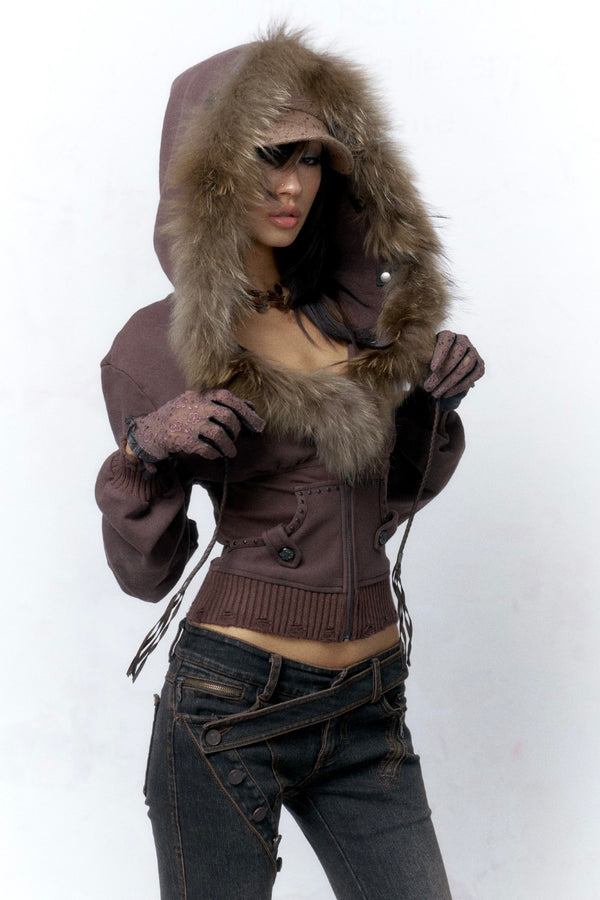 Cropped Coffee Hooded Jacket