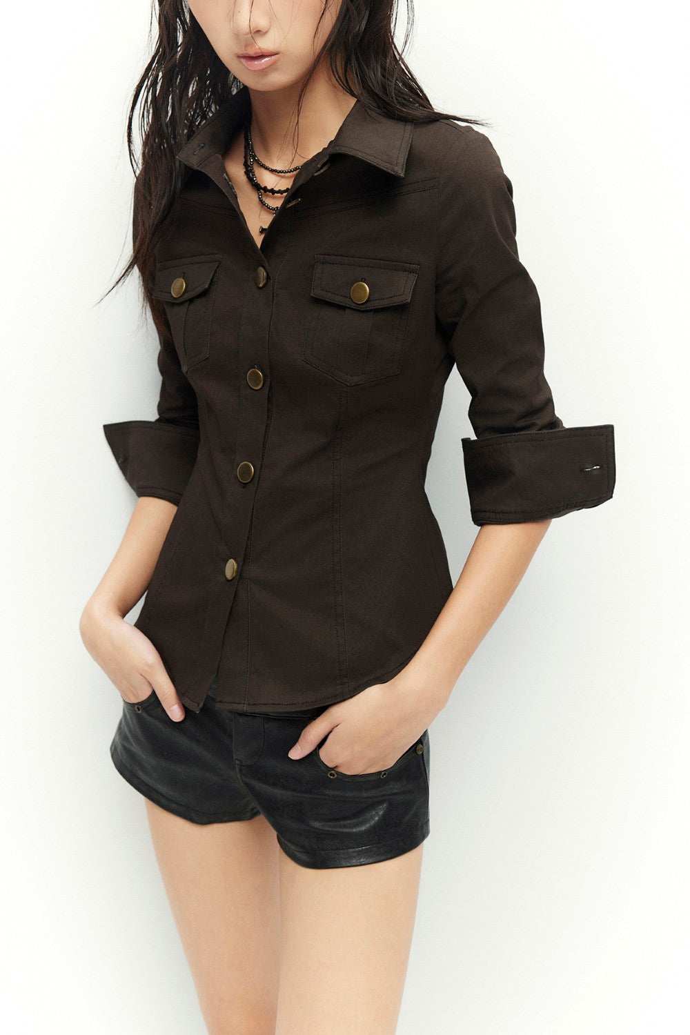 Retro Brass Button-Up Shirt
