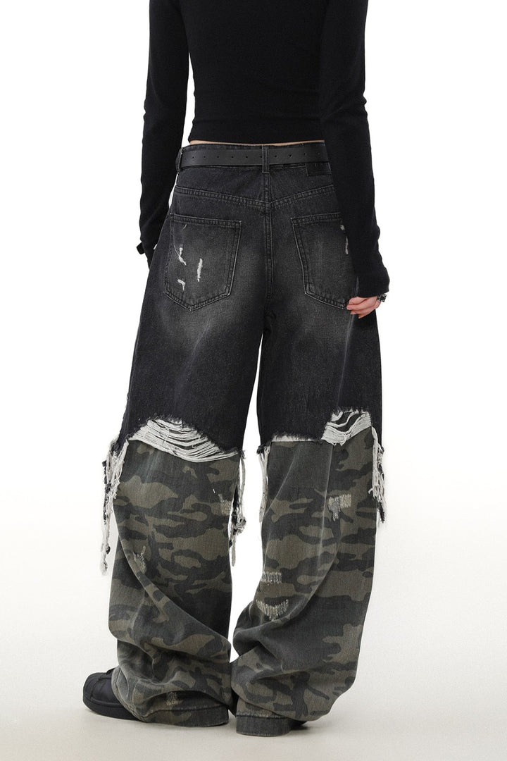 Shredded Camo Denim Jeans