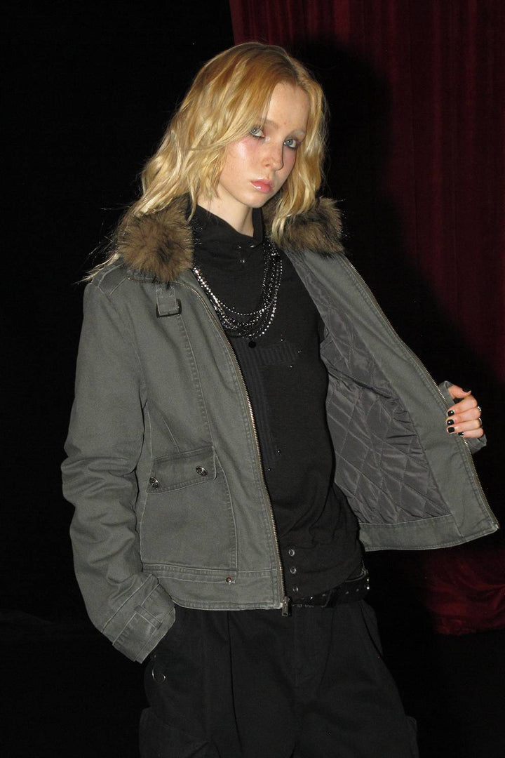 Vintage Fur Trim Utility Jacket