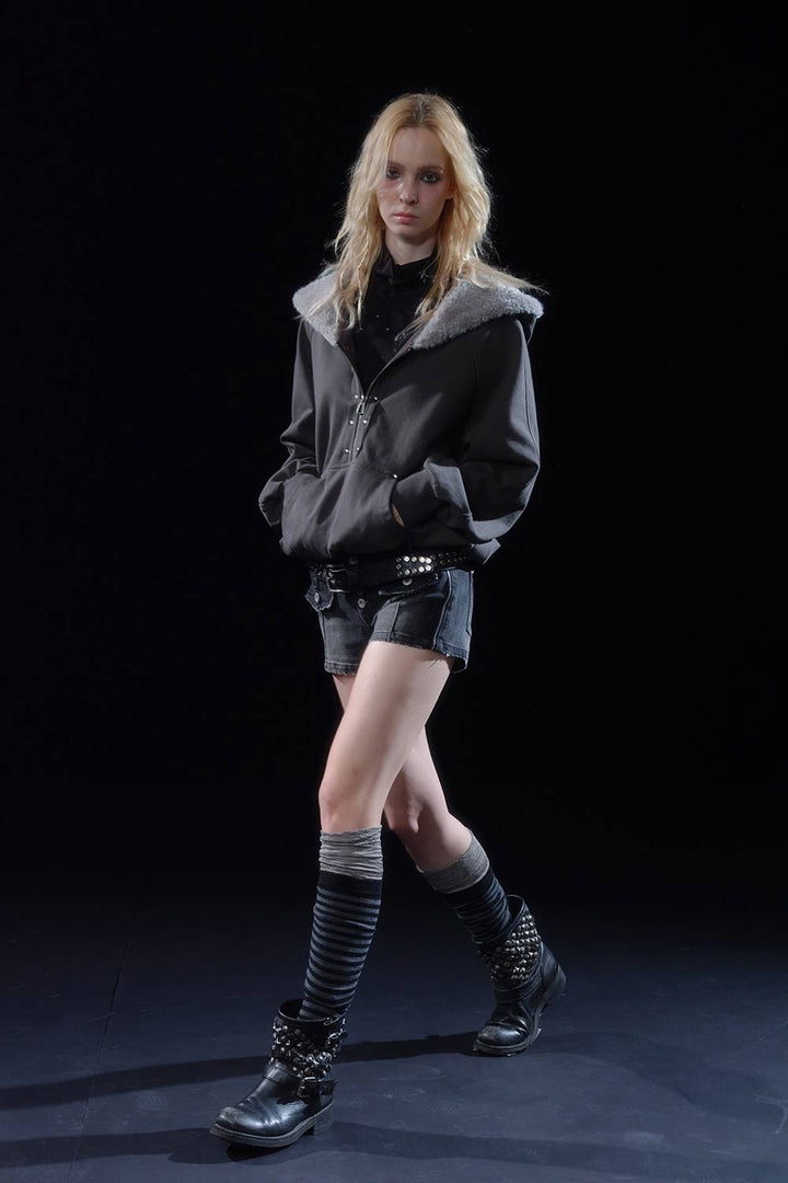 Distressed Button Denim Shorts