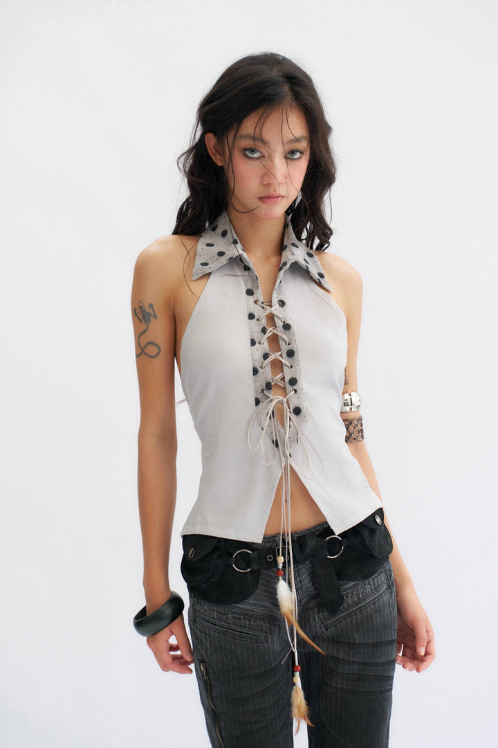 Lace-Up Polka Dot Top