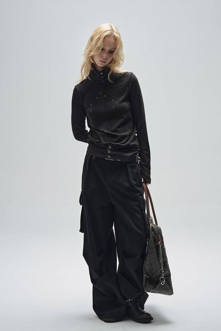 Studded Cross Turtleneck Shirt