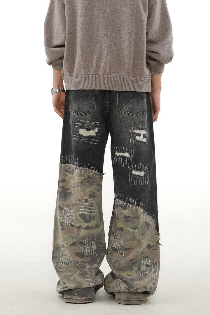 Stitched Camo Denim Jeans