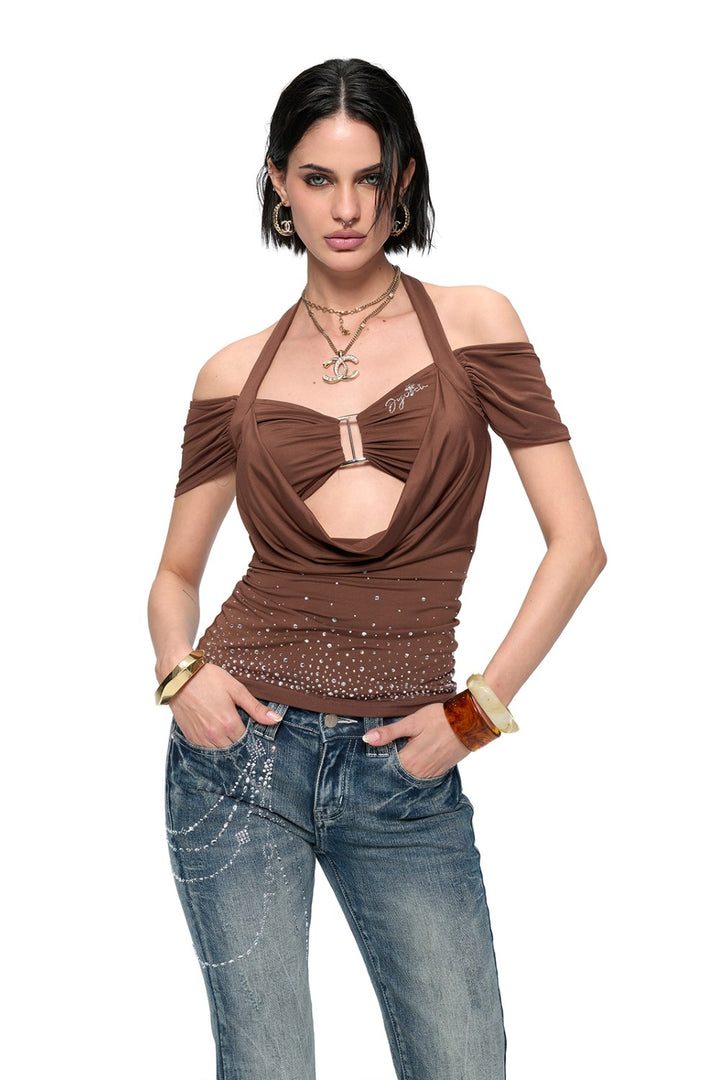 Sparkle Halter Drape Top