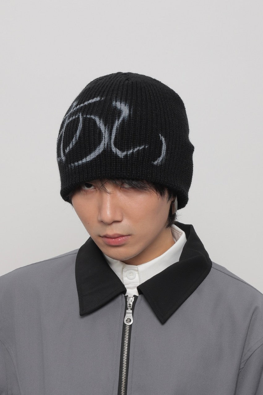 Unisex Beanie Shibuya Kanji Ribbed Knit Hand-Sprayed Lettering Y2K