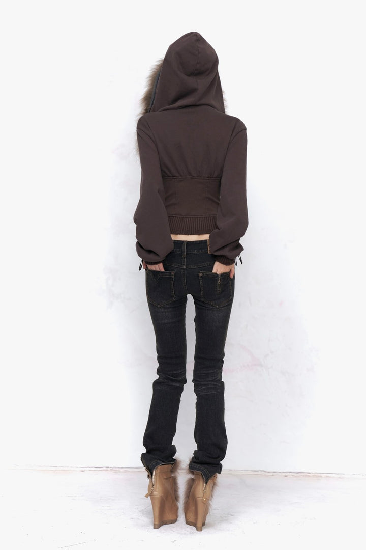 Cropped Coffee Hooded Jacket