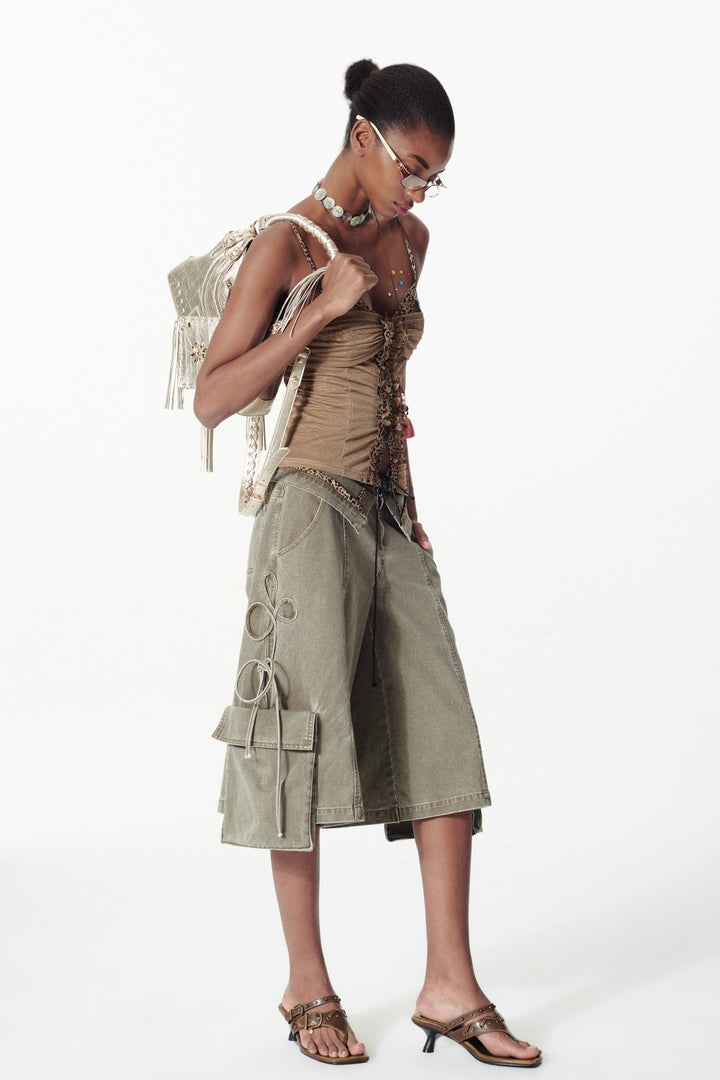 Lace-Up Washed Cargo Jorts