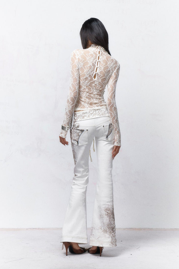 White Lace Turtleneck Top