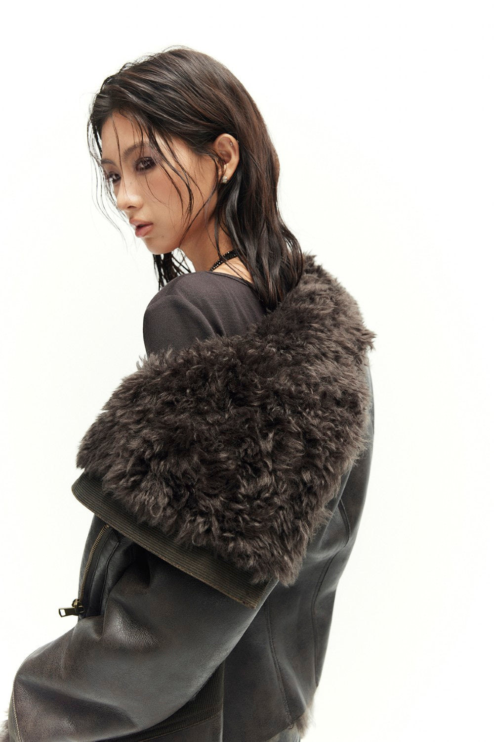 Espresso Leather Shearling Coat