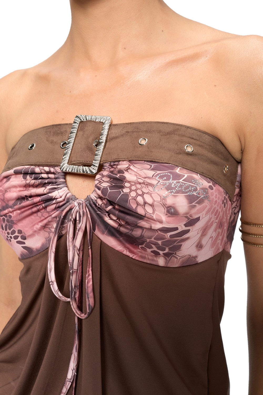 Snakeprint Buckle Tube Top