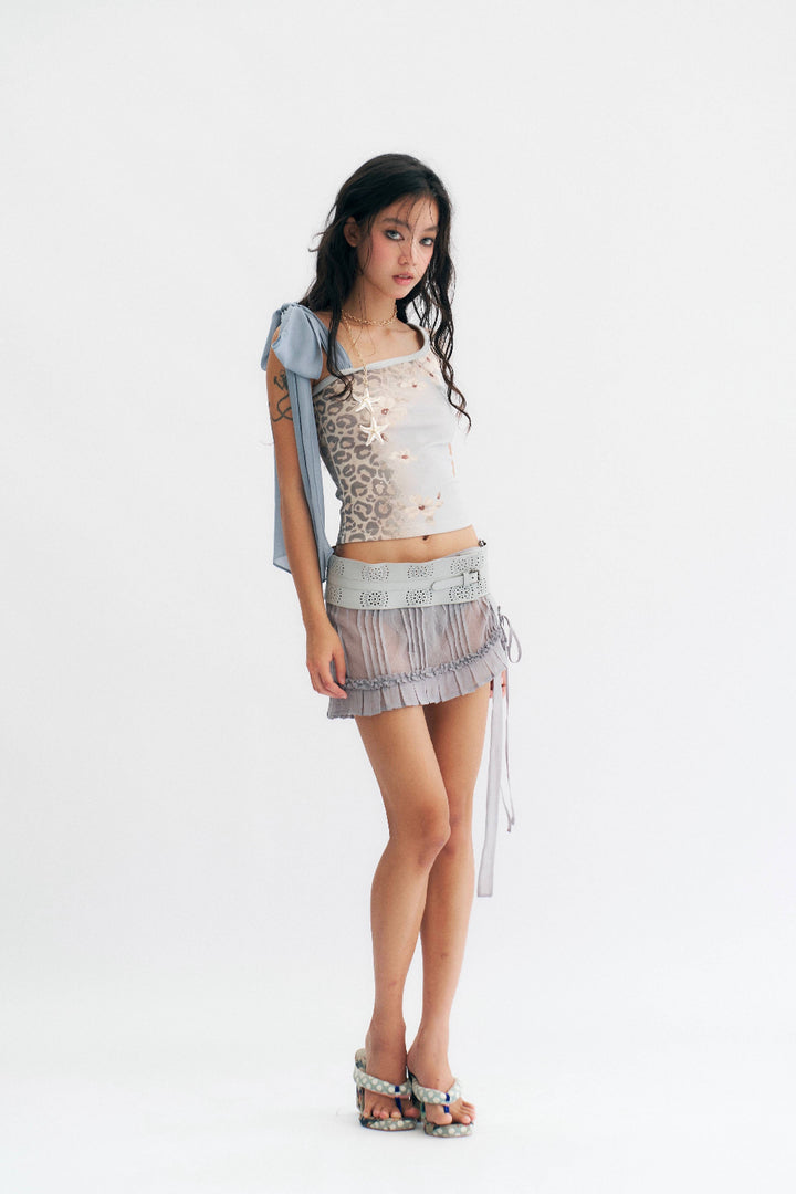 Leopard Ribbon Top Blue