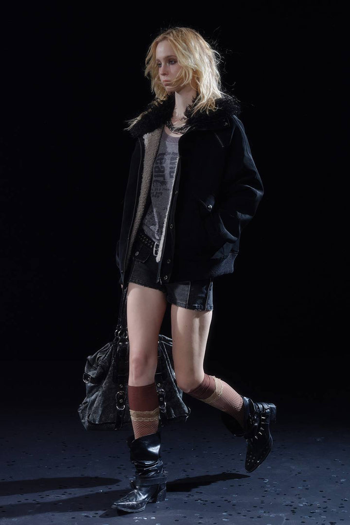 Fur Trim Leather Coat