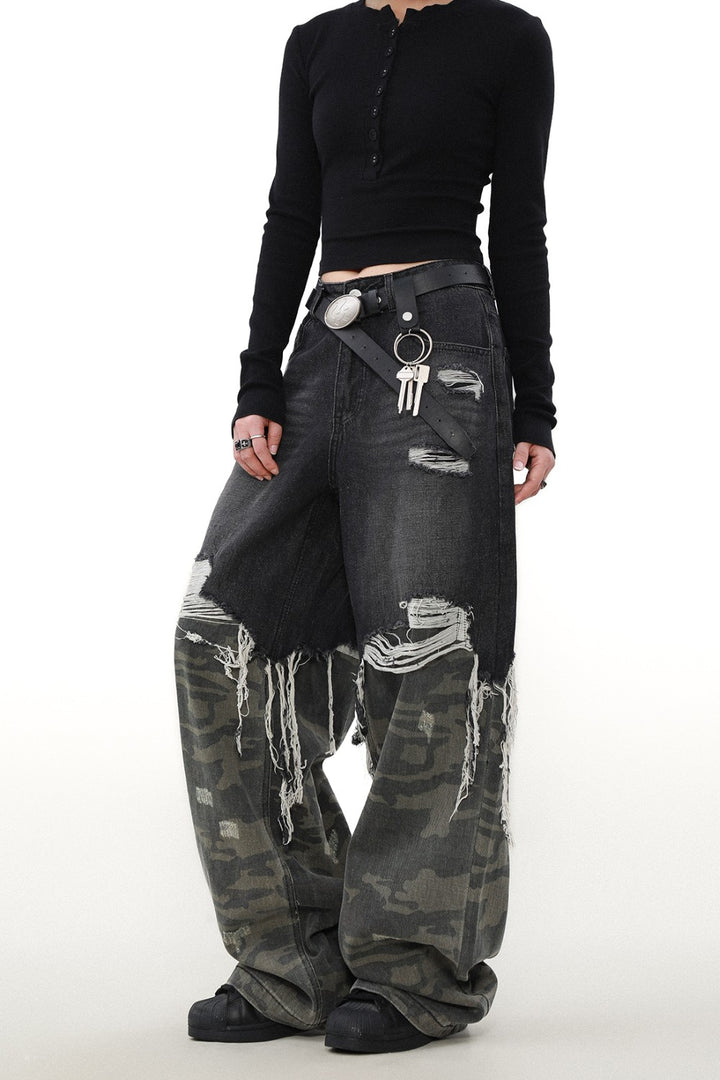 Shredded Camo Denim Jeans