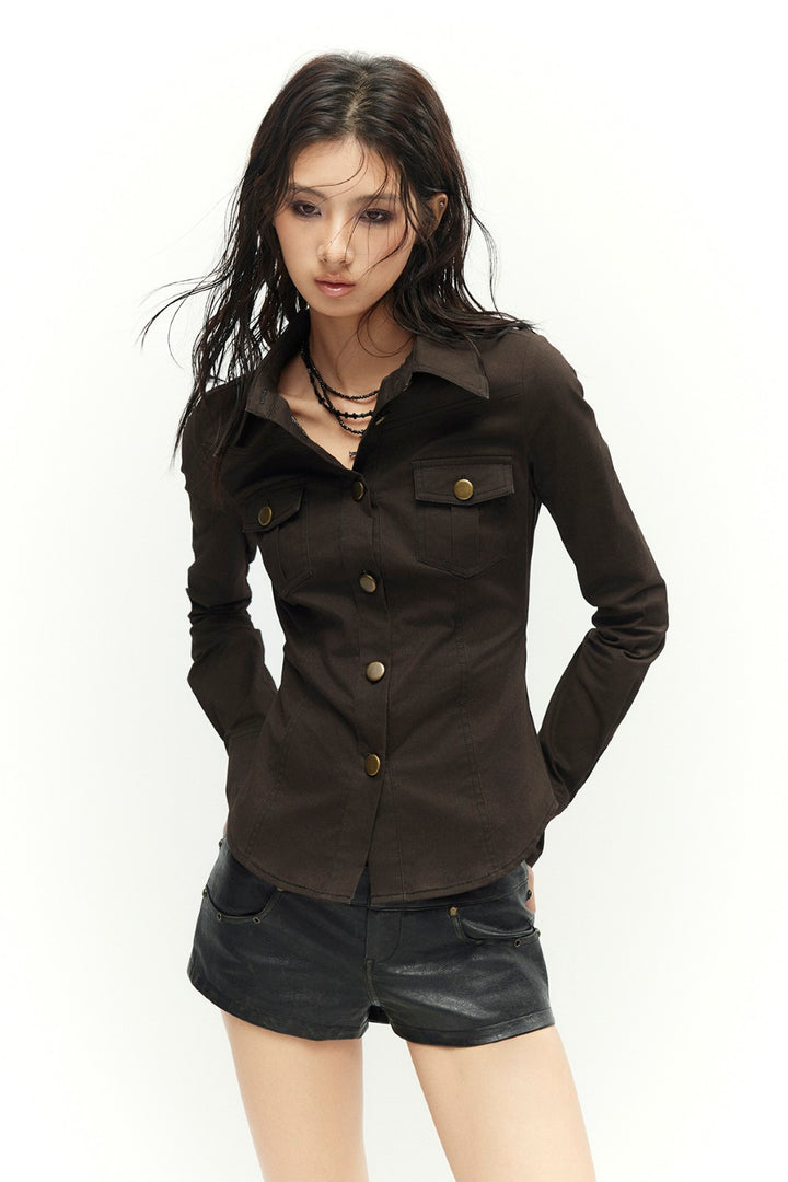 Retro Brass Button-Up Shirt