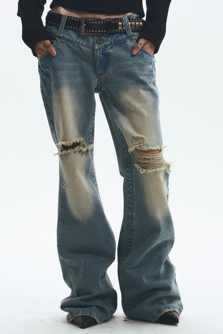Ripped Denim Flare Jeans