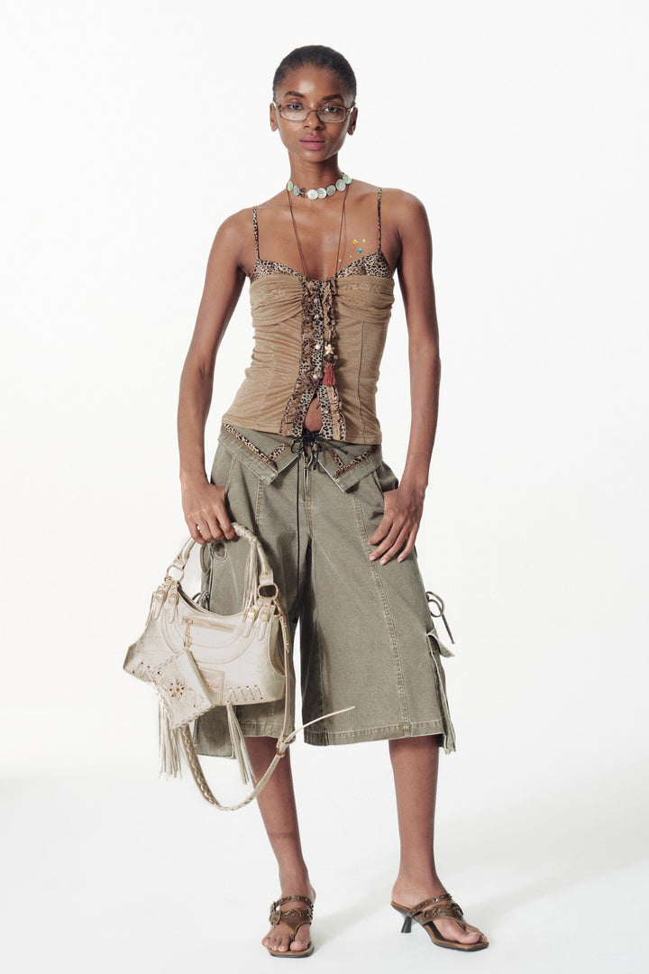 Lace-Up Washed Cargo Jorts