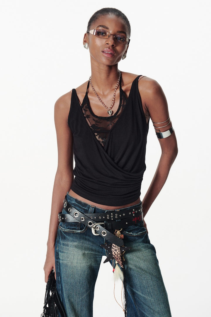 Lace Layered Wrap Top