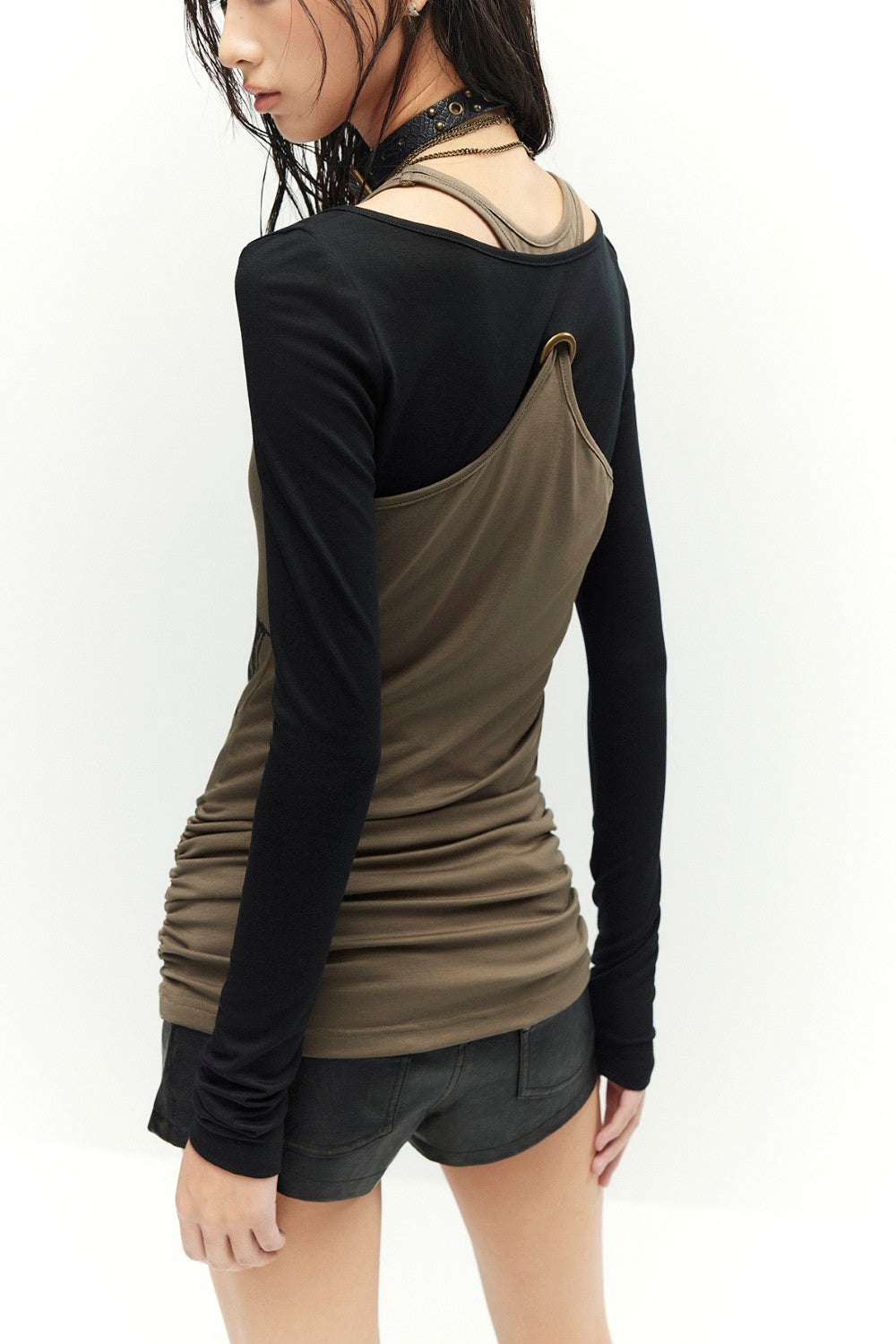 Logo Ruched Layered Shirt