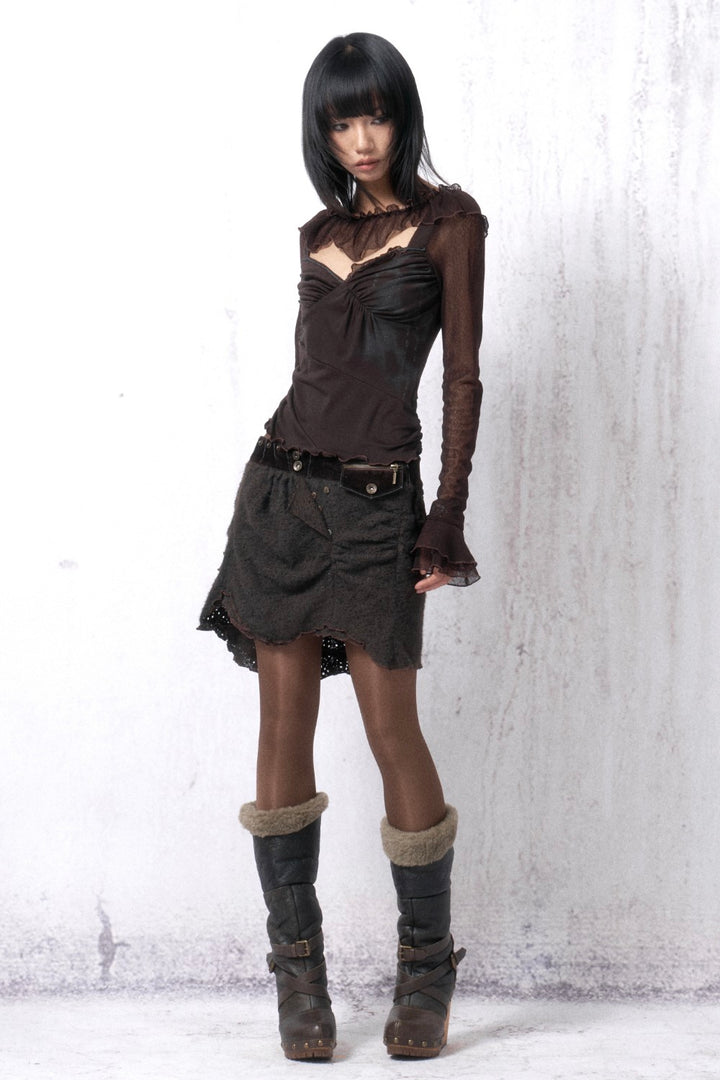 Rustic Velvet Trim Skirt