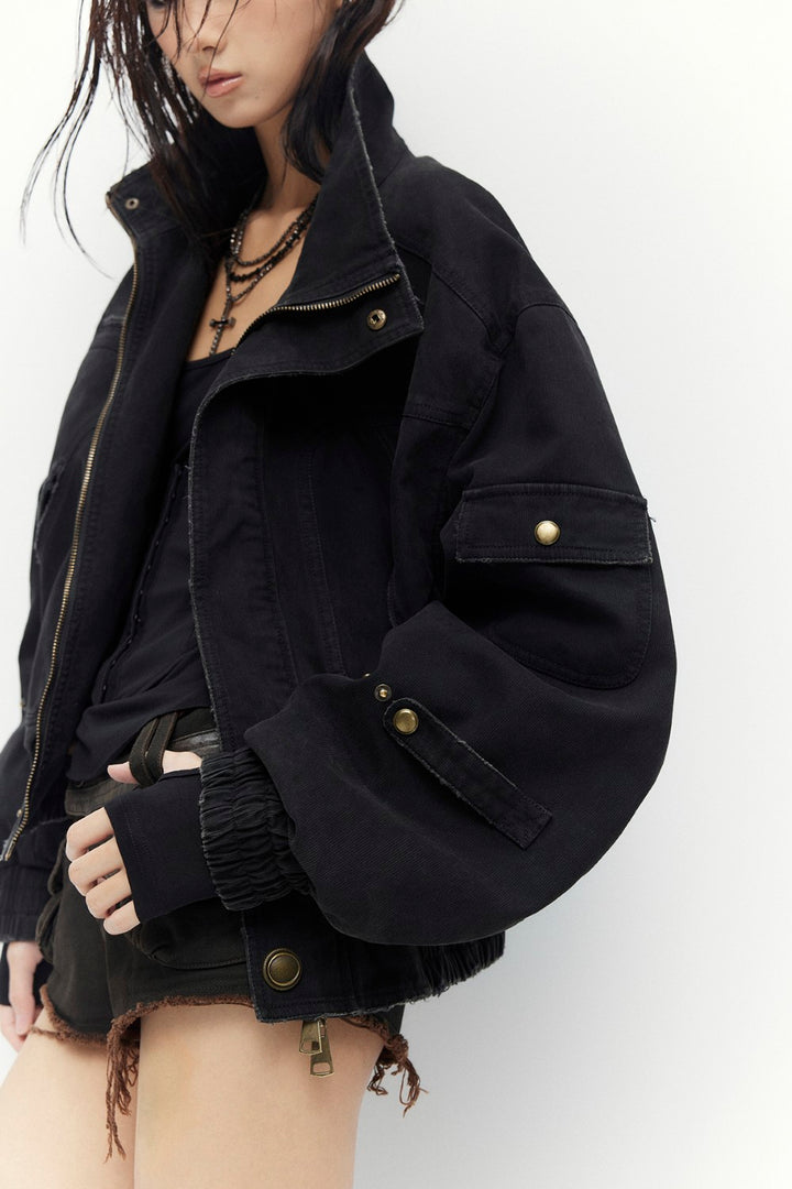 Black Vintage Flight Jacket