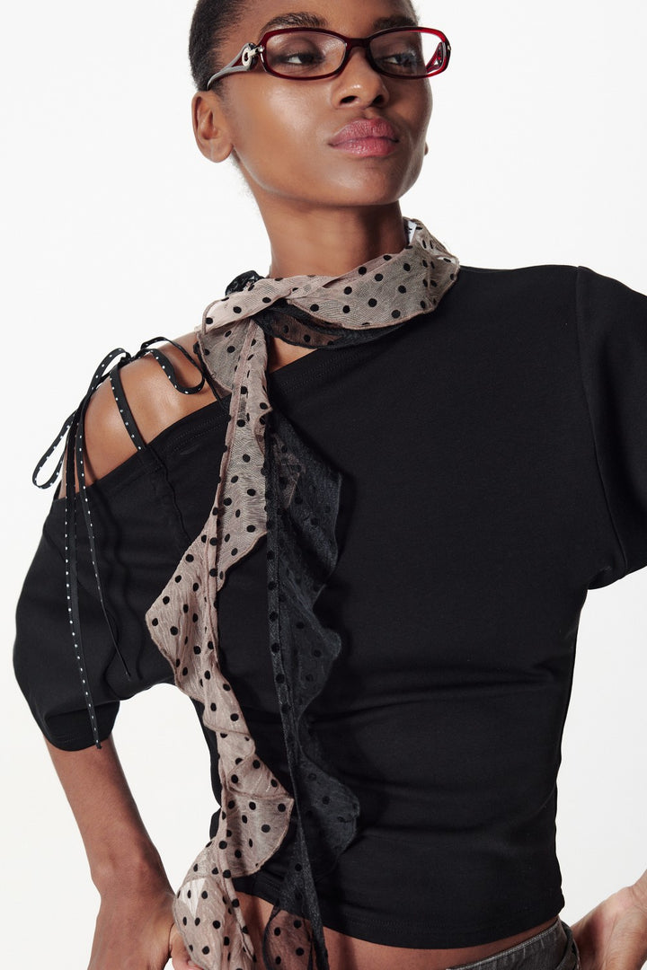 Polka Mesh Ruffle Scarf